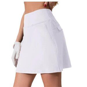 Oyamiki Women's Golf Skirts High Waisted Tennis Skirts, 4 Pockets, White, S